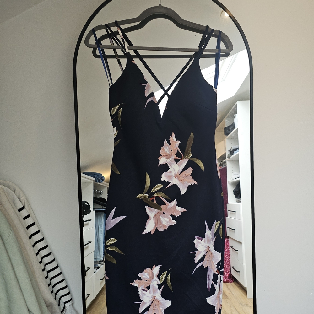 Windsor Navy Knee Length Dress with Pink Floral Design